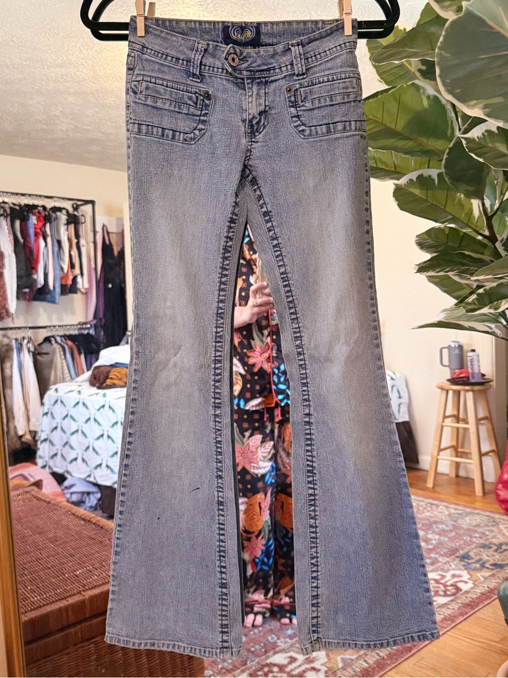 Y2K Angels light wash flared jeans